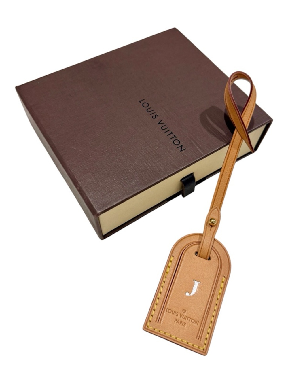 Louis Vuitton Vachetta Leather Luggage Tag / Bag Charm with Monogram J